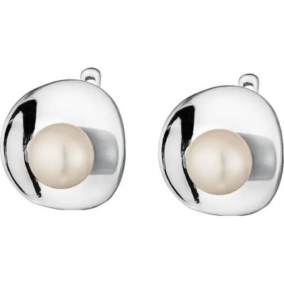 Swan Сребърни обици със сладководни бели перли CAA022 Swan