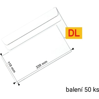 Harmanec-Kuvert, obálka samolepící DL, bílá, 220 × 110 mm, 50 ks