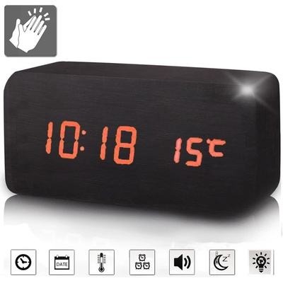 Jenifer Clap-AlCLOCK-0-Blk Budík drevený s reakciou na tlesknutie