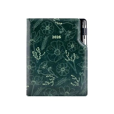 Design B5 tydenní 2026 zelená Květiny