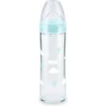Nuk Стъклено шише със силиконов биберон NUK - New Classic FC+, 240 ml, размер М, 0-6 m, Сини облачета (10745080)