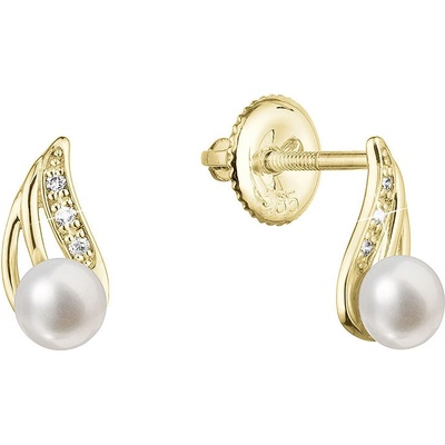 Pavona zlaté 14 karátové náušnice s říční perlou a brilianty 91PB00056