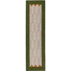 Flair Rugs Зелена/в естествен цвят ръчно изработена вълнена пътека 60x230 cm Apex Border Wool - Flair Rugs (503119382715)