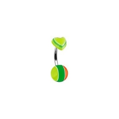 Šperky4U piercing do pupíku srdíčko žlutá/zelená/oranžová BA01023-YGO