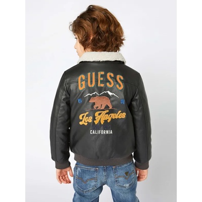 GUESS Черно преходно кожено яке с надписи Guess
