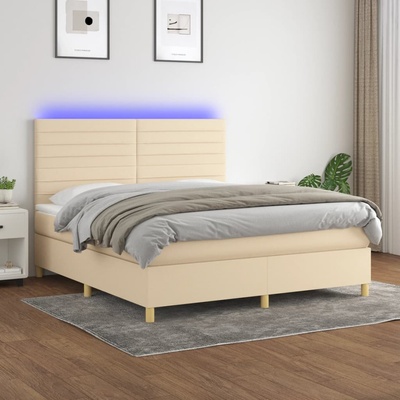 vidaXL Боксспринг легло с матрак и LED, кремаво, 160x200 см, плат (3135530)
