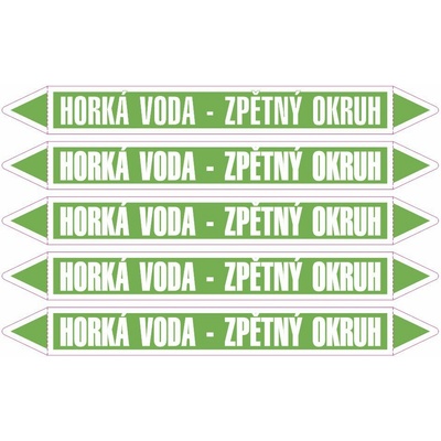Grafiko | Horká voda- zpětný okruh - dle ČSN 13 0072 - Materiál fólie s ochrannou laminací, Rozměr aršík 5ks šipka 242x26mm