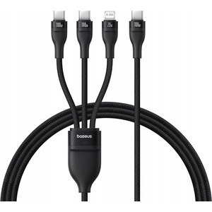 Baseus - Кабел за данни Flash Series 3 (P10377502111-00) - Бързо зареждане, USB-C към 2x USB-C, Lightning, 100W, 480Mbps, 1.5 м - Черен