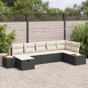 vidaXL Градински Софа Комплект с възглавница 7 pcs Черно Полиратан (3360971)