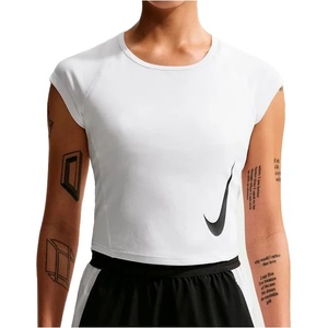 Nike Дамска тениска Nike Women's Swoosh Run Dri-FIT S/S Running Top Running shirt - White / Photon Dust / Reflective Silver / Black (916-7172-0414)