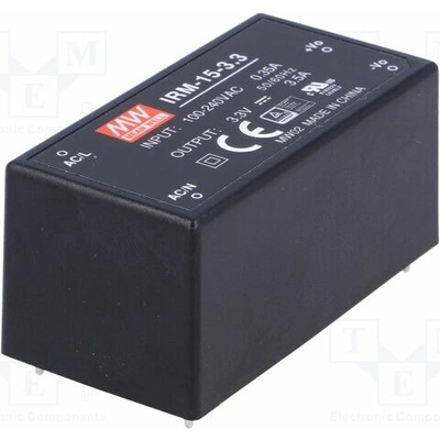 MEAN WELL IRM-15-3.3 Měnič: AC/DC; 11,55W; Uvst: 85÷264VAC,120÷370VDC; Uvýst: 3,3VDC