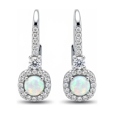 Rafity stříbrné náušnice s bílým opálem a zirkony E0061kl-1605
