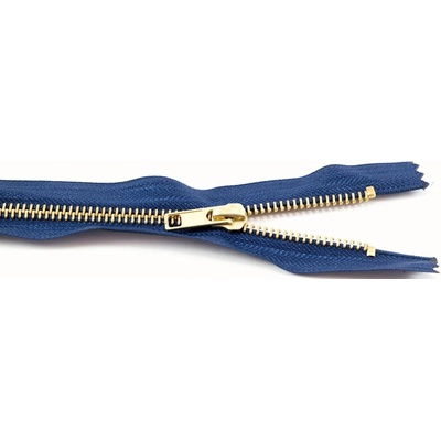 Jeans zipsy mosadzné č. 5 nedeliteľné - dĺžka 10 cm - 25 cm 12 cm tmavo modrá