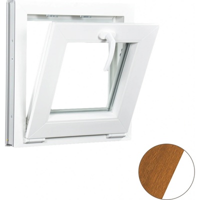 Aluplast Sklopné plastové okno zlatý dub/bílé 450 x 450 mm Trojsklo Ug= 0,7