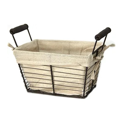 Jin bo yang Правоъгълен панер метал/текстил с дървени дръжки 21, 5x10xh15cm (W1033-S) (0120124)