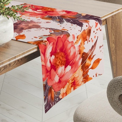 Biante Bavlněný běhoun Sandra SA-600 Velké červeno-růžovo-oranžové květy pivoňky na bílém 45x160 cm