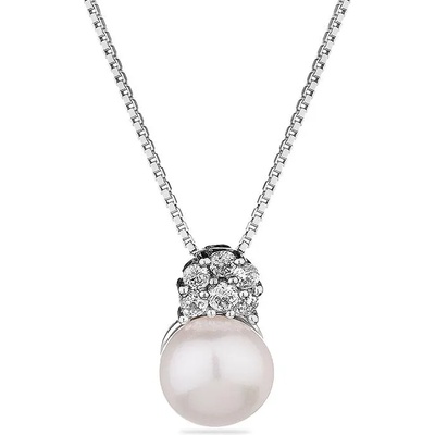 Swan Сребърно колие със сладководна бяла перла и циркони CAA026N Swan