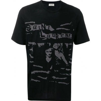 SAINT LAURENT Jacquard Logo Black tričko černá