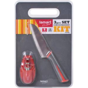 Lamart КОМПЛЕКТ КУХНЕНСКИ НОЖ ДЪСКА ЗА РЯЗАНЕ И ТОЧИЛО lamart lt2099 (8590669295067)