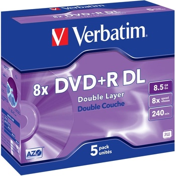 Image 1 of Verbatim Медия, Verbatim DVD+R DOUBLE LAYER 8.5GB 8X MATT SILVER SURFACE (5 PACK) (43541)