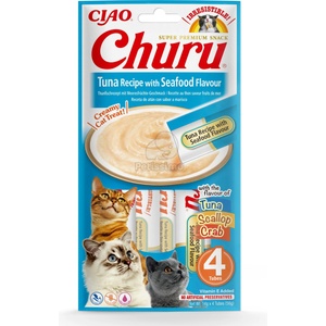 Inaba Foods Cat Ciao Churu кремообразна храна за котки - риба тон, морски плодове 4 x