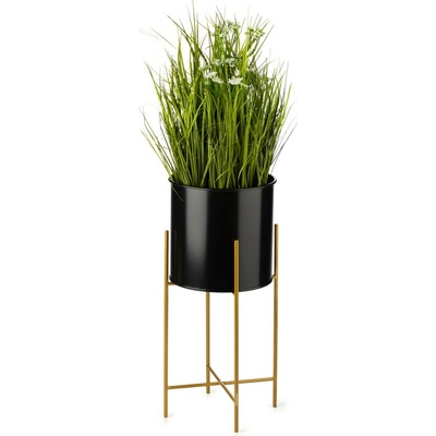 HowHomely KOVOVÝ kvetináč SO STOJANOM GLAMOUR 55 x 24 cm ČIERNA/ZLATÁ