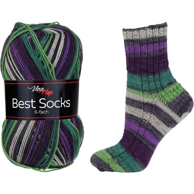 Vlna-hep Best socks 6-fach - 7364 zeleno-fialovo-šedá