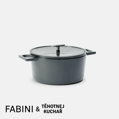 FABINI Kastról & Těhotnej kuchař, 26 cm 5,5 l - Smaltovaný liatinový kastról s pokrievkou, sivý