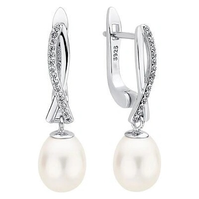 Silvego Strieborné náušnice Niam s bielou prírodnou perlou a Brilliance Zirconia GRP23216EPW