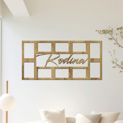 dřevo života Dřevěný fotorámeček na zeď RODINA Rozměry (cm): 78,5x36, Zvolte barvu dekoru: Dub zlatý