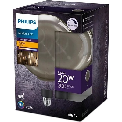 Philips LED žiarovka E27 G200 6,5W = 20W 200lm 1800K Teplé vlákno Dym Stmievateľné