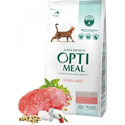 OPTIMEAL Superpremium pre všetky kastrované mačky s hovädzim mäsom a ciroku 1,5 kg