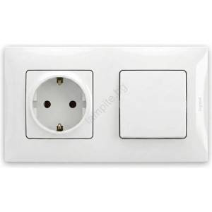 Legrand - домашна SCHUKO розетка и еднополюсен ключ № 1 с рамка NILOE, 250 V, в бяло (LR0113D)