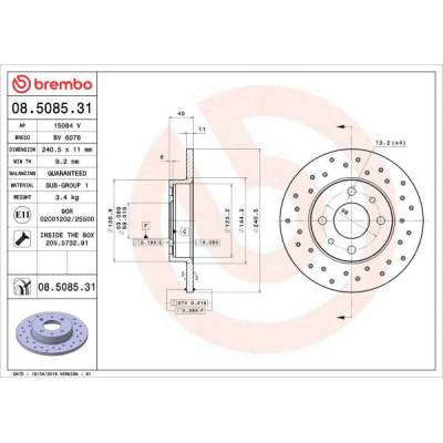 Brzdový kotúč BREMBO 08.5085.31 (08508531)