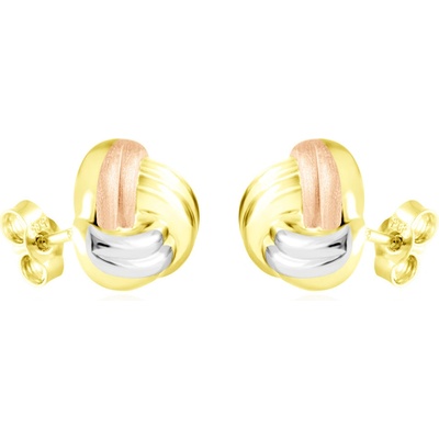 Gemmax Proplétané peckové náušnice ze žluto-bílo-růžového zlata na puzetu GLECN-02185