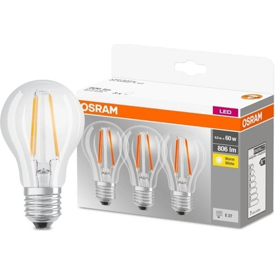 Osram LED žiarovka Value, E27, 6,5 W, retro, teplá biela, 3ks