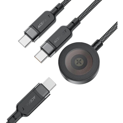 Acefast C6-11 USB-C 3v1 - 2x USB-C / Qi 480Mb/s 100W 1,2m černý