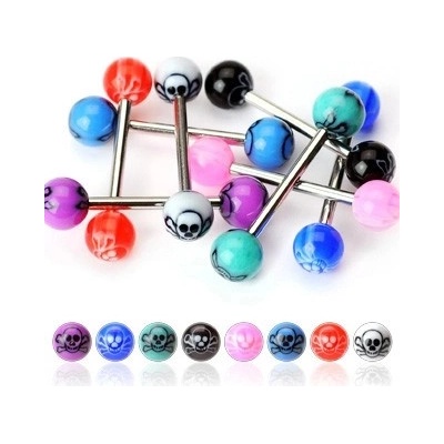 Šperky eshop piercing do jazyka lebka na kuličce W44.08 Červená Bílá