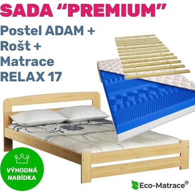 Ecomatrace Set PREMIUM postel ADAM rošt a matrace RELAX 17 cm