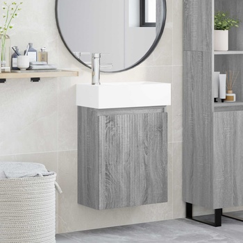vidaXL Мивка за баня със смесител Сив Сонома 45, 5 x 22, 5 x 84 см (889447)