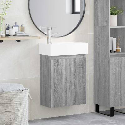 vidaXL Мивка за баня със смесител Сив Сонома 45, 5 x 22, 5 x 84 см (889447)