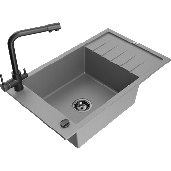 Mexen Elias гранитна мивка с 1 камера и отцедник с кухненски смесител Duero, сив - 6511-71-671600-70-B (6511-71-671600-70-B)