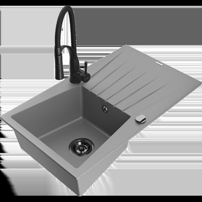 Cesar гранитна мивка с 1 отделение с отцедник и кухненска батерия Aster, сив - 6514-71-73450-70-B (6514-71-73450-70-B)