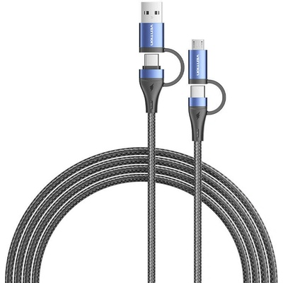 Vention CTLLF 4-in-1 Cotton Braided USB 2.0 Type-A Male + USB-C Male to USB-C Male + Micro Type-B Male 5A