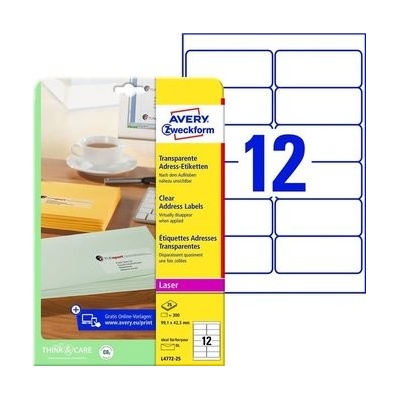 Adresné etikety 99,1 x 42,3 mm, 300 ks, transparentné
