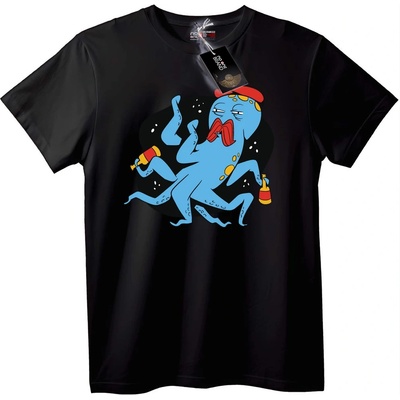 NOONEBRAND Тениска Пиян Октопод - 6XL, Black