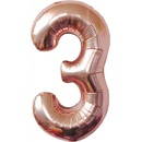 PartyDeco Fóliový balón narodeninové číslo 3 ružovo zlatý