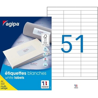 Etikety univerzálne 70x16,9mm Agipa A4 100 hárkov