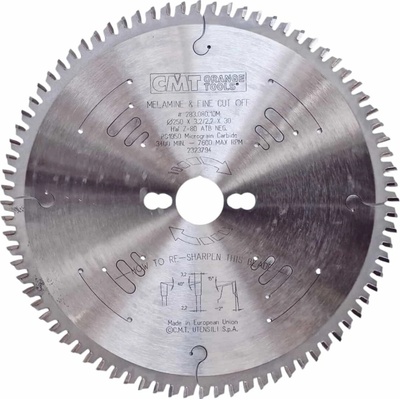 CMT Industrial C283 Pilový kotouč na lamino bez předřezu D250x3,2 d30 Z80 HM