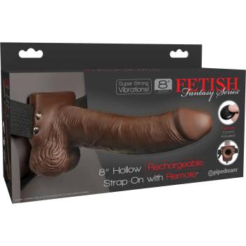 Pipedream Fetish Fantasy 8" Hollow Rechargeable Strap-On with Remote Brown